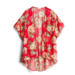 Red floral open kimono